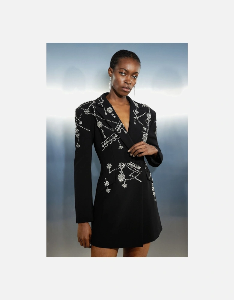 Tall Crystal Embelished Cady Blazer Woven Mini Dress