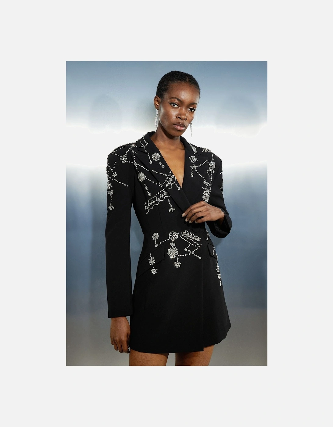 Tall Crystal Embelished Cady Blazer Woven Mini Dress, 2 of 1