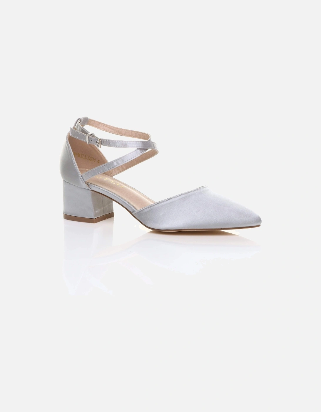 Mid Block Heel Crossed Strap Pointed Toe Satin 2 Part Heels, 2 of 1