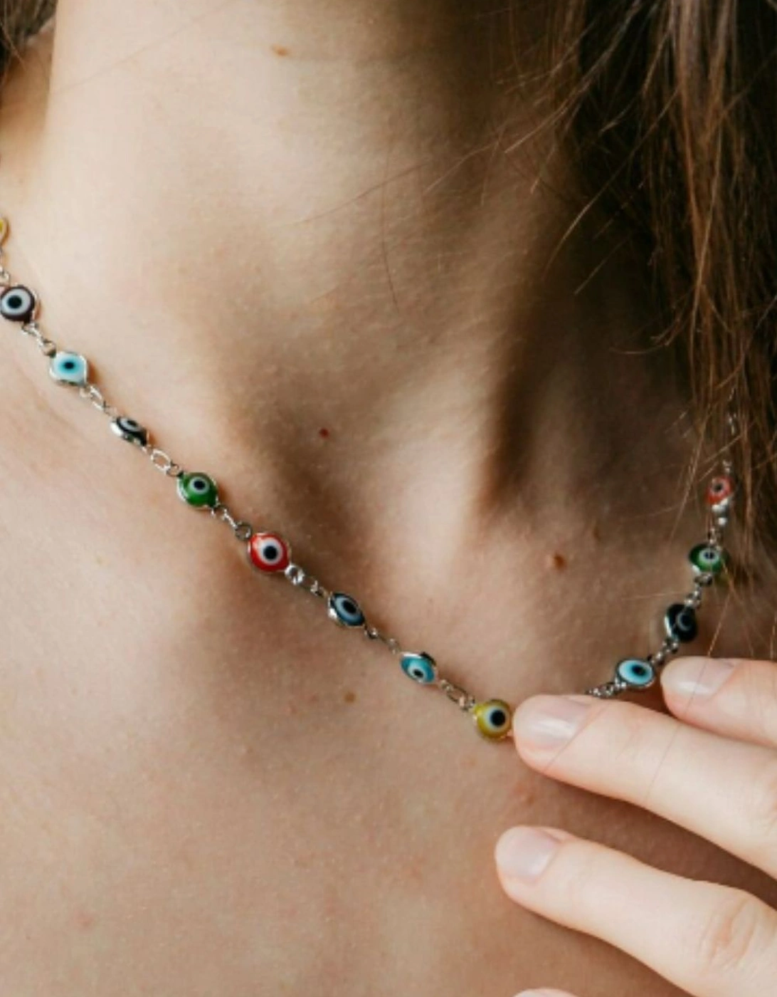 Multicolour Evil Eye Necklace Protection Turkish Eye Adjustable Nazaria Choker, 2 of 1