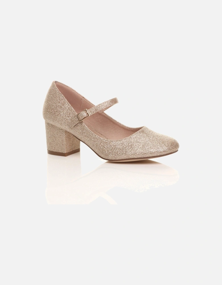 Mid Block Heel Mary Jane Glitter Mesh Court Shoes