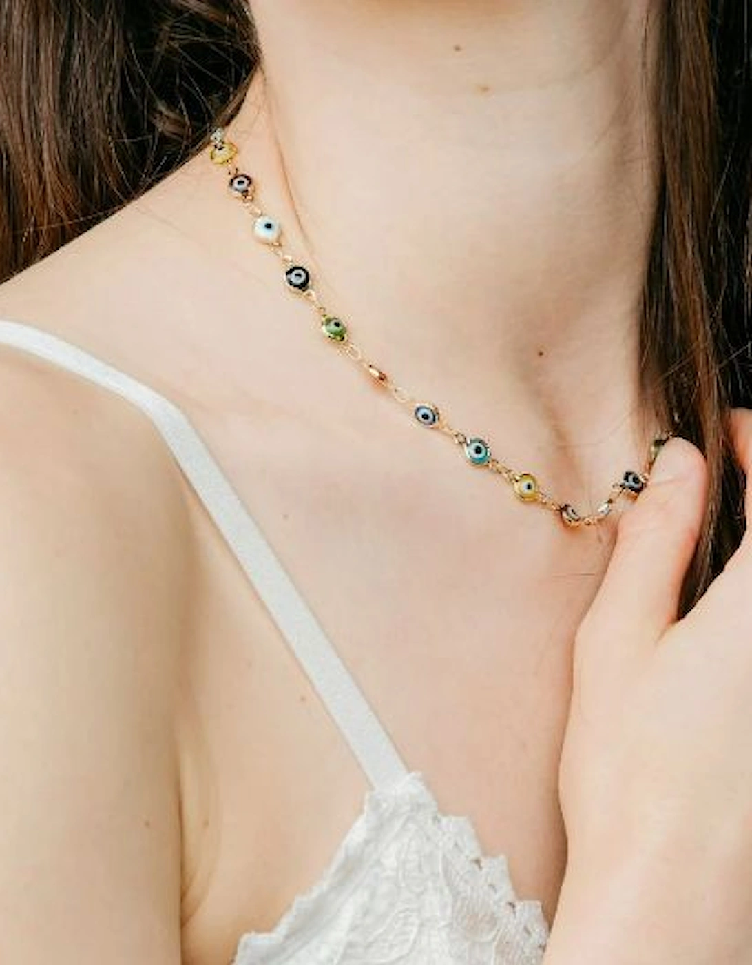 Multicolour Evil Eye Necklace Protection Turkish Eye Adjustable Nazaria Choker, 2 of 1