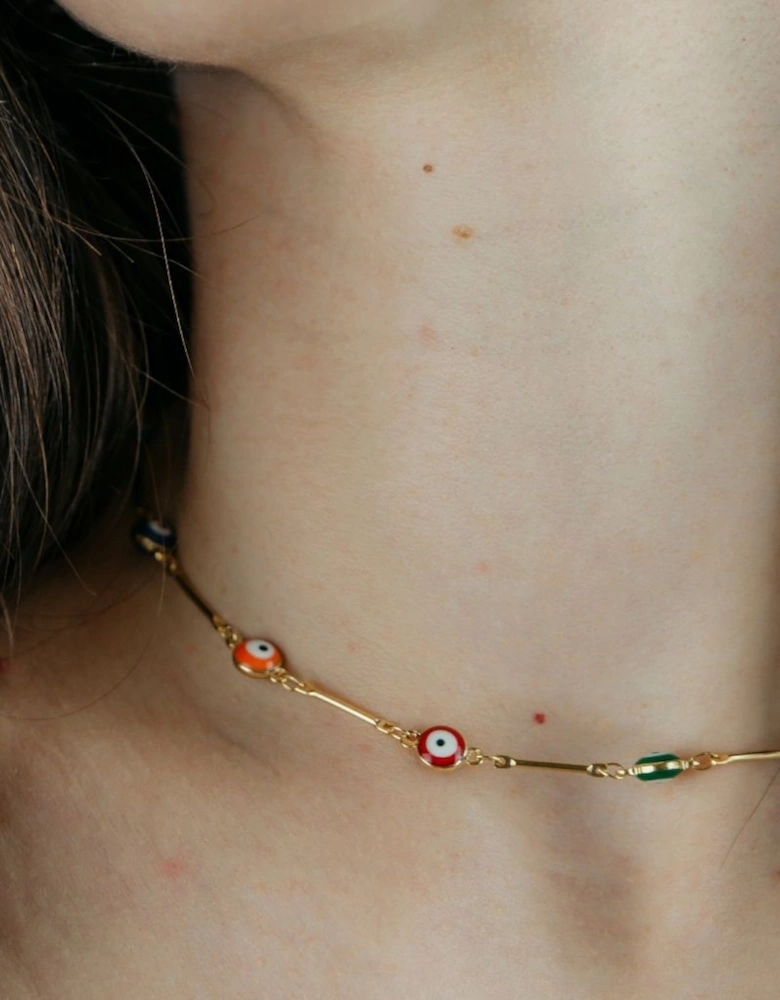 Evil Eye Gold and Silver Colourful Beaded Protection Turkish Eye Choker Necklace