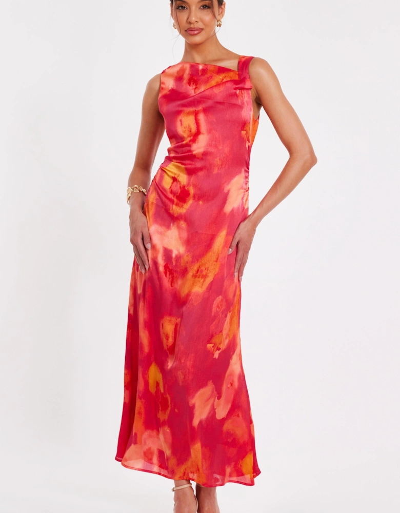 Pink Satin Marble Midaxi Dress