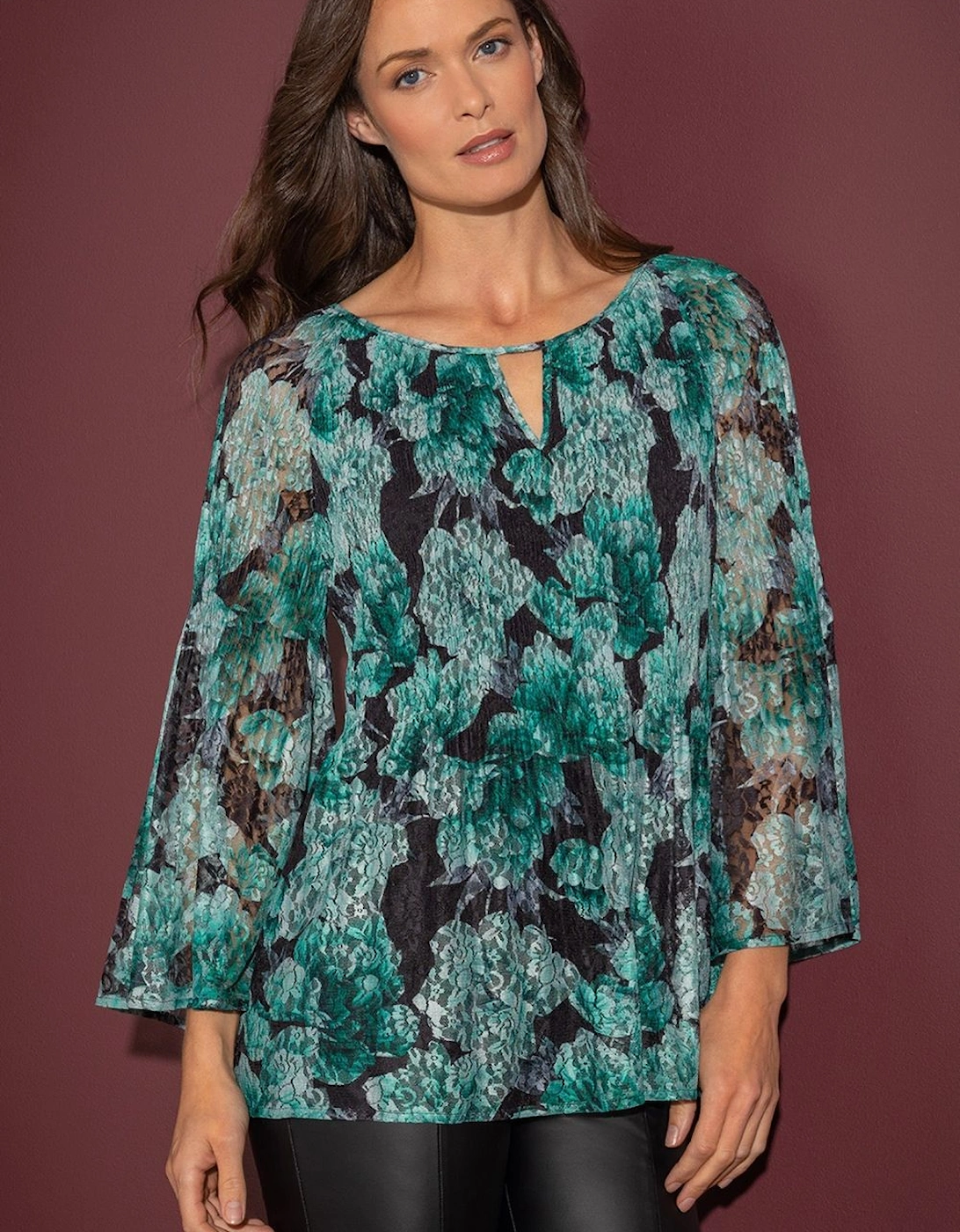 Printed Lace Pleat Top, 2 of 1