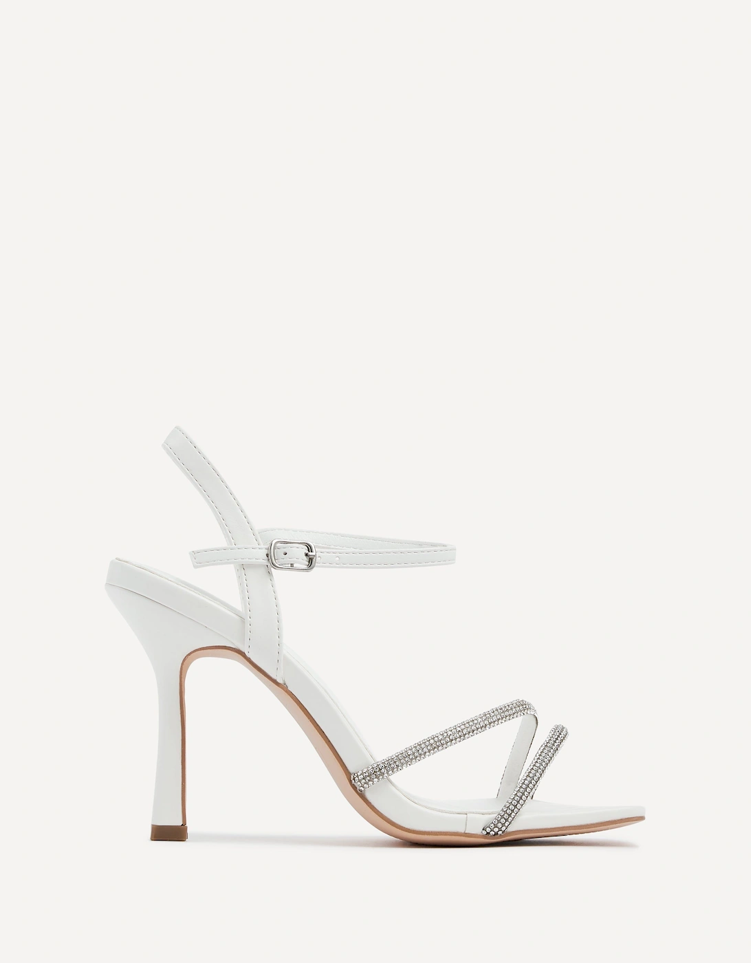 Mesmerize White Faux Leather Square Toe Diamonte Embellished Heel, 2 of 1