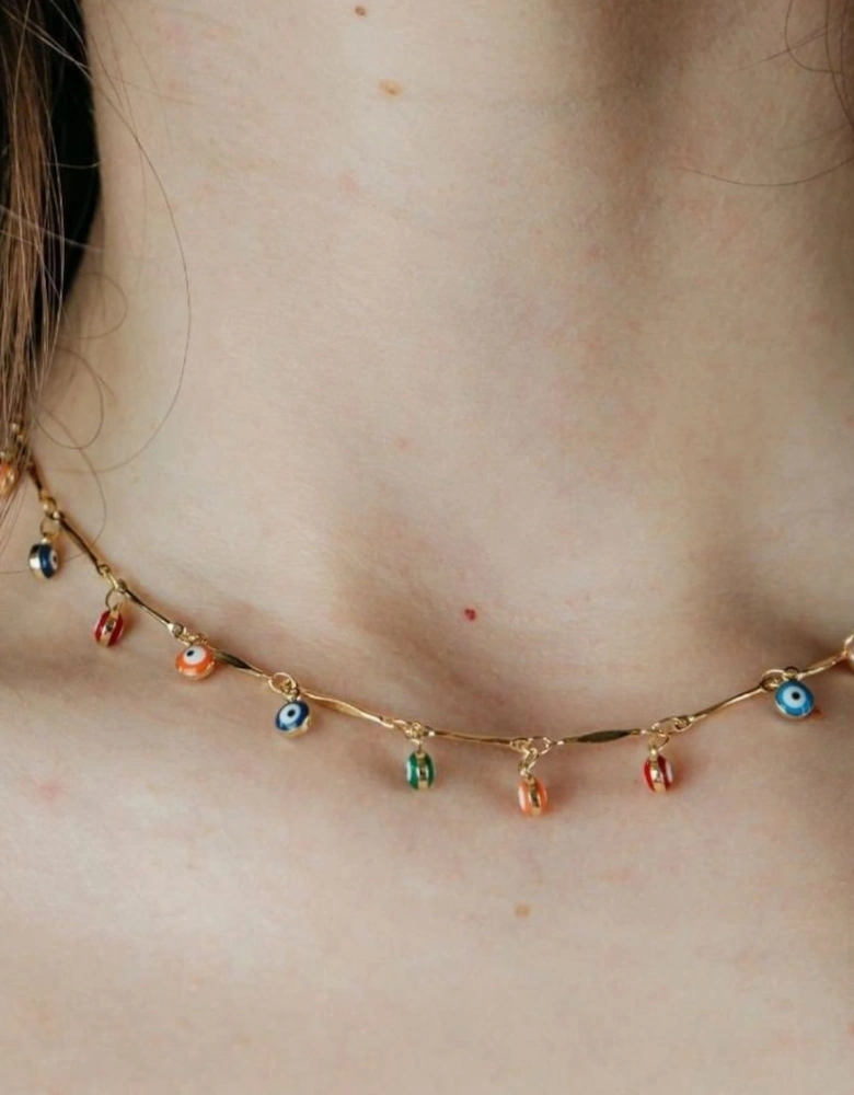 Evil Eye Rainbow Dangle Devil Eye Protection Dangly Choker Dainty Necklace