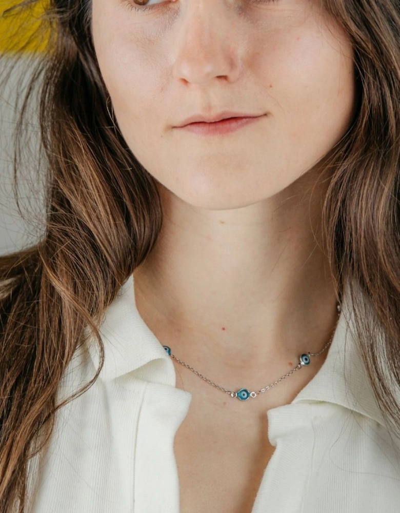 Evil Eye Gold and Silver Charm Protection Turkish Eye Blue Bead Choker Necklace
