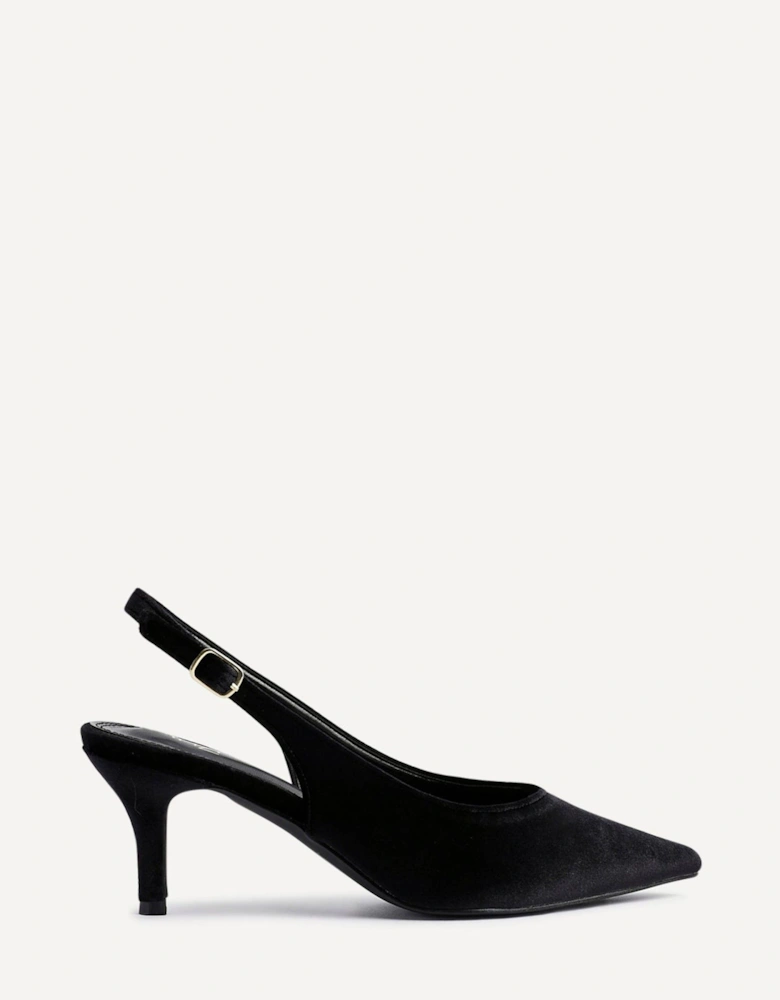 Finesse Black Velvet Pointed Slingback Stiletto Court Heels
