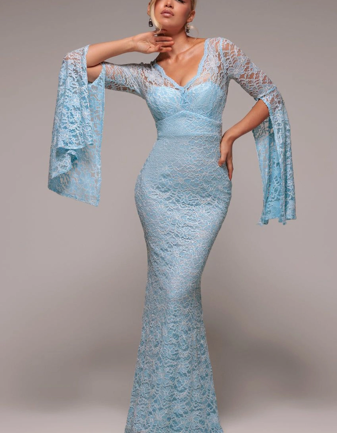 Cape Sleeve Lace Mermaid Hem Maxi Dress, 2 of 1