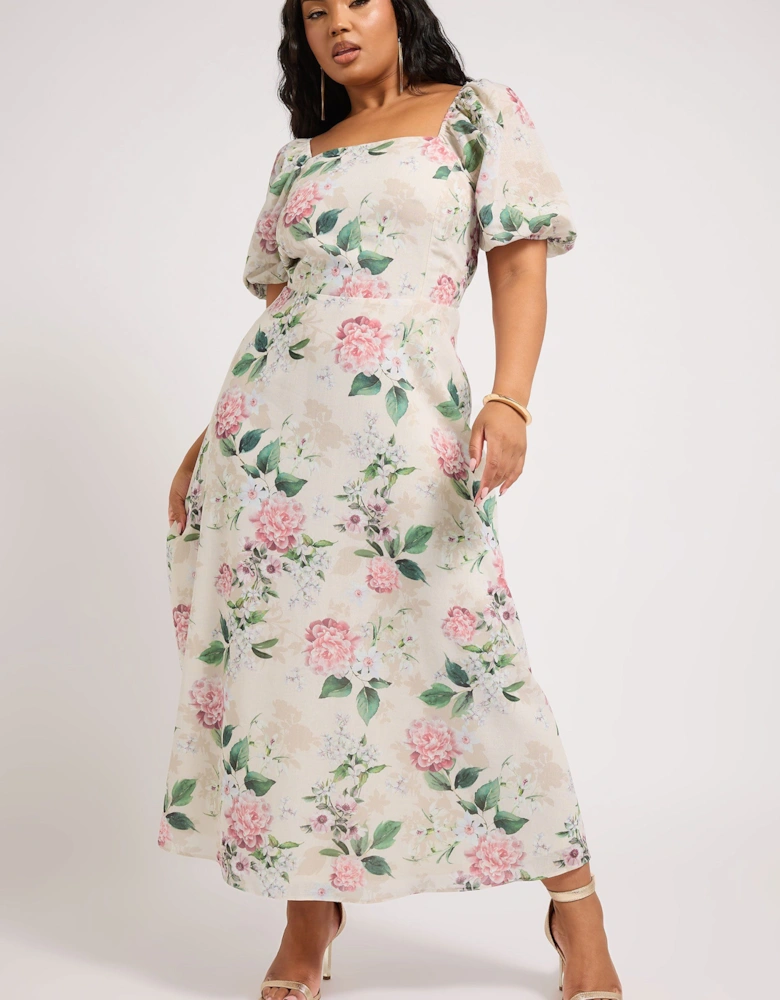Floral Linen Look Midaxi Dress