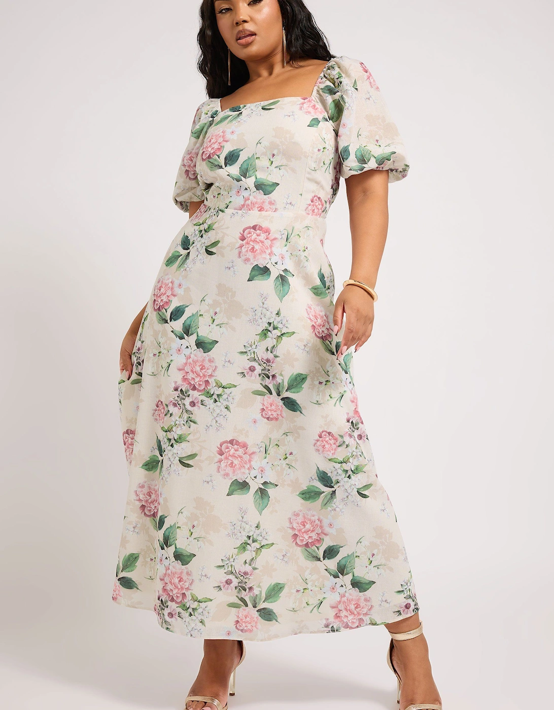 Floral Linen Look Midaxi Dress, 2 of 1