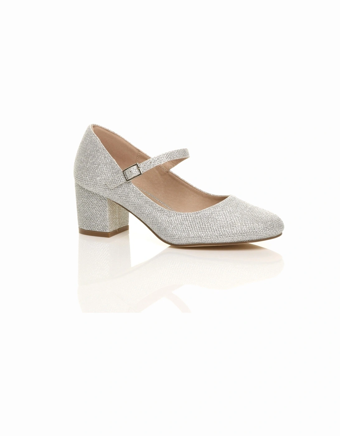 Mid Block Heel Mary Jane Glitter Mesh Court Shoes, 2 of 1
