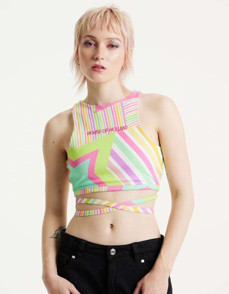 Star Print Jersey Crop Top With Open Back