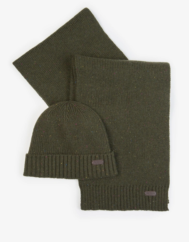 Carlton Fleck Beanie & Scarf Mens Gift Set - Olive