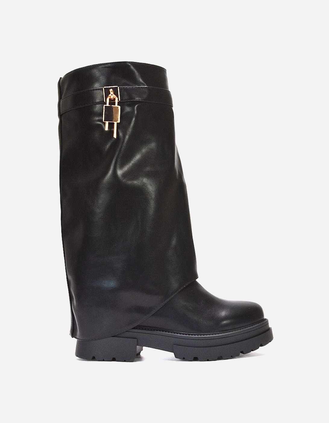'Savannah' Chunky Low Heel Fold Over Knee High Biker Boots, 2 of 1