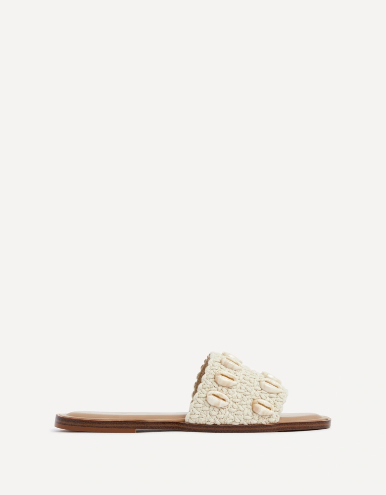 Shell Natural Raffia Shell Embellished Flat Sandal