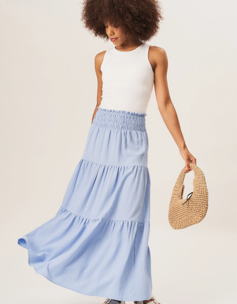 Blue Smocked Tiered Maxi Skirt
