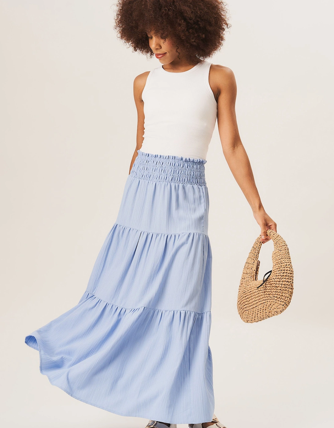 Blue Smocked Tiered Maxi Skirt, 2 of 1