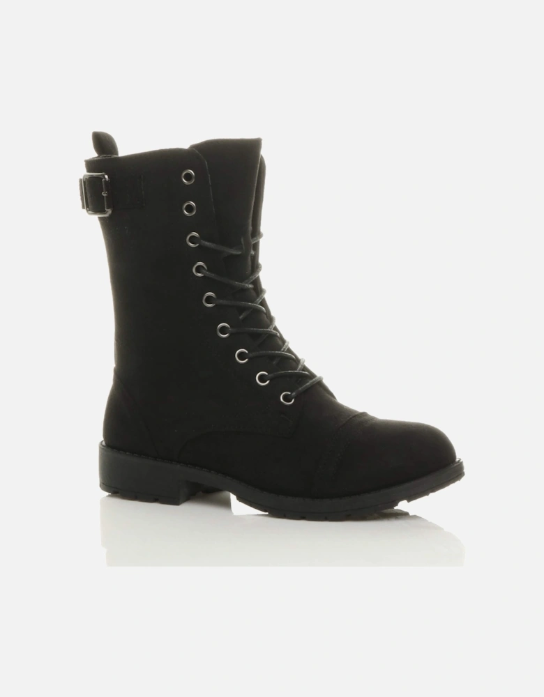 Low  Heel Lace Up Buckles Military Biker Faux Suede Ankle Boots