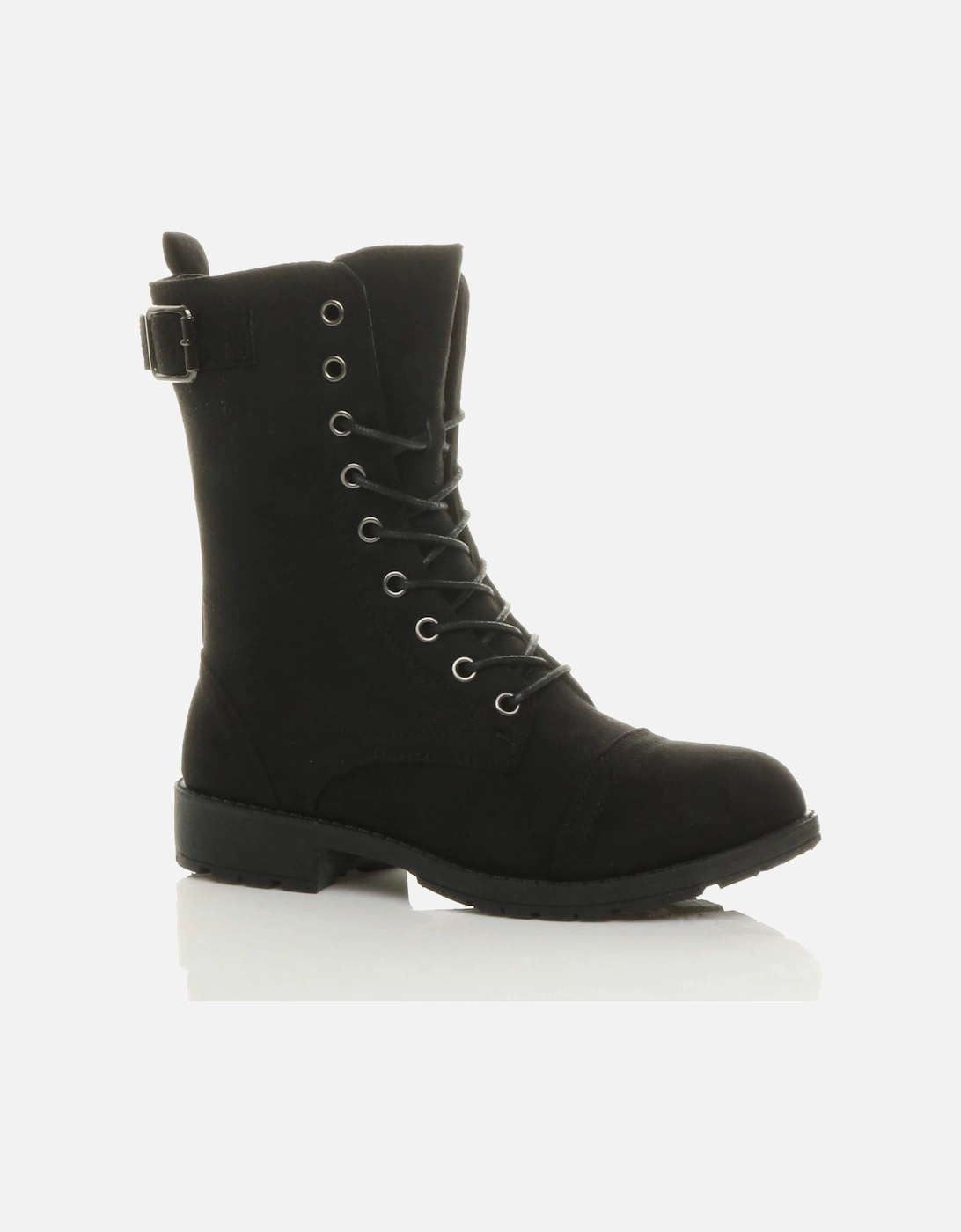 Low  Heel Lace Up Buckles Military Biker Faux Suede Ankle Boots, 2 of 1