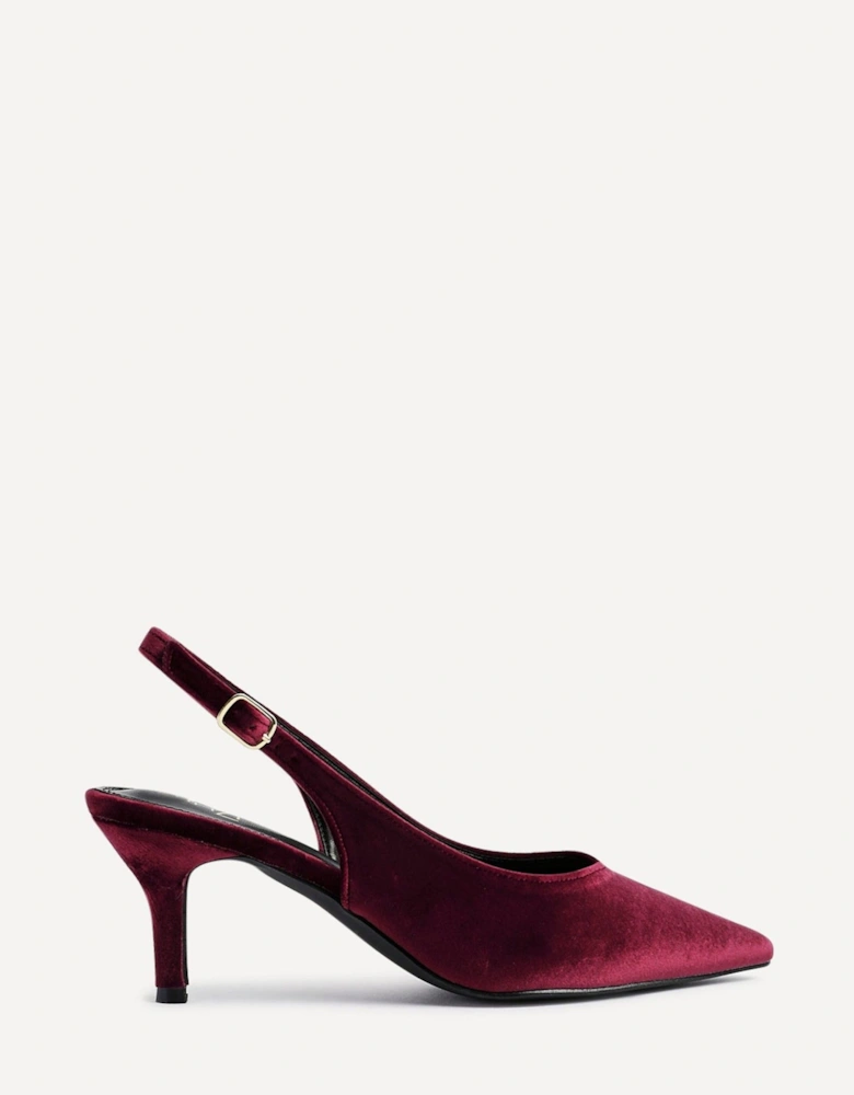 Finesse Burgundy Velvet Pointed Slingback Stiletto Court Heels