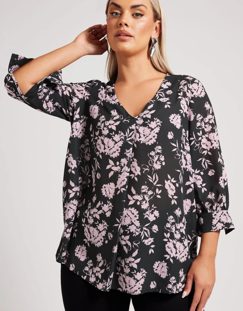Floral Print V-Neck Blouse