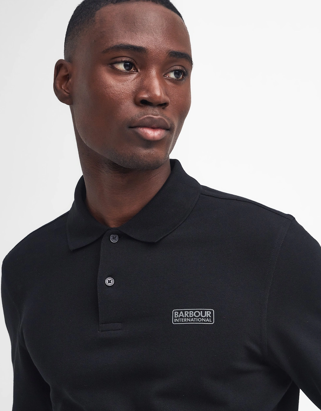 Essential Mens Long Sleeve Polo - Black/Pewter