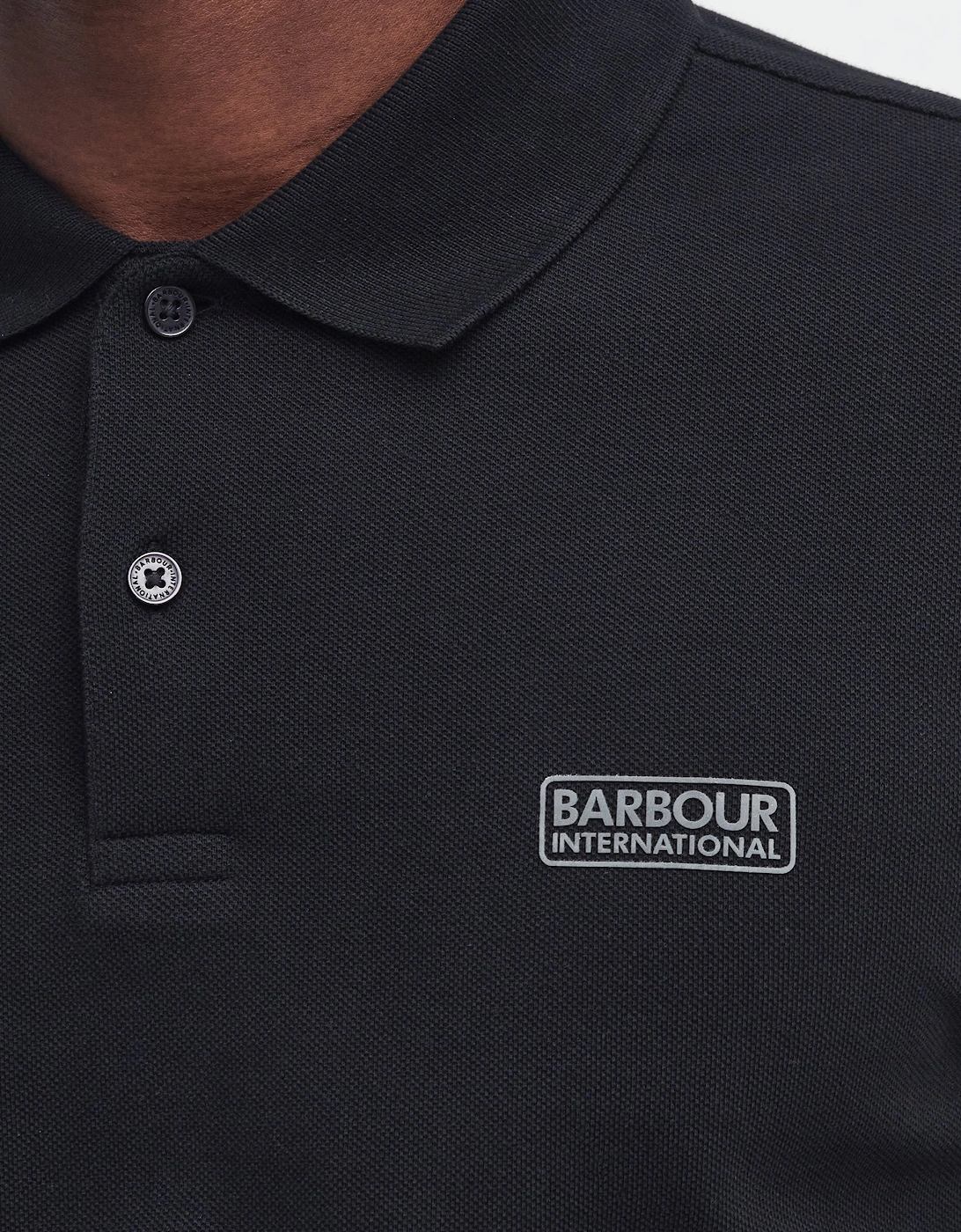 Essential Mens Long Sleeve Polo - Black/Pewter