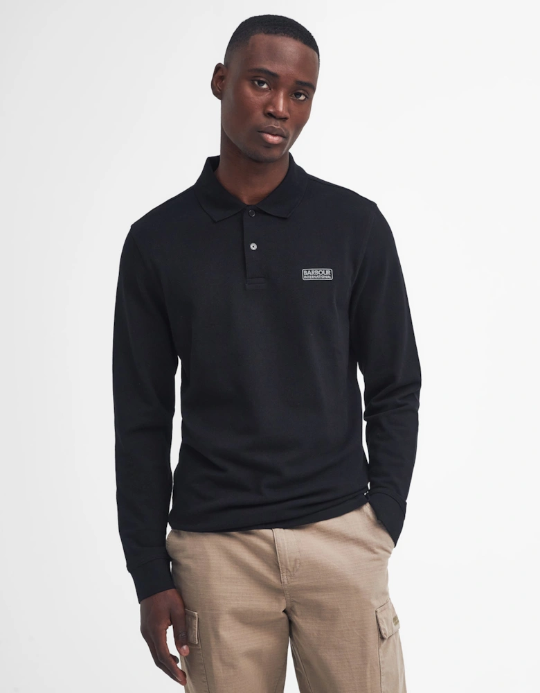 Essential Mens Long Sleeve Polo - Black/Pewter