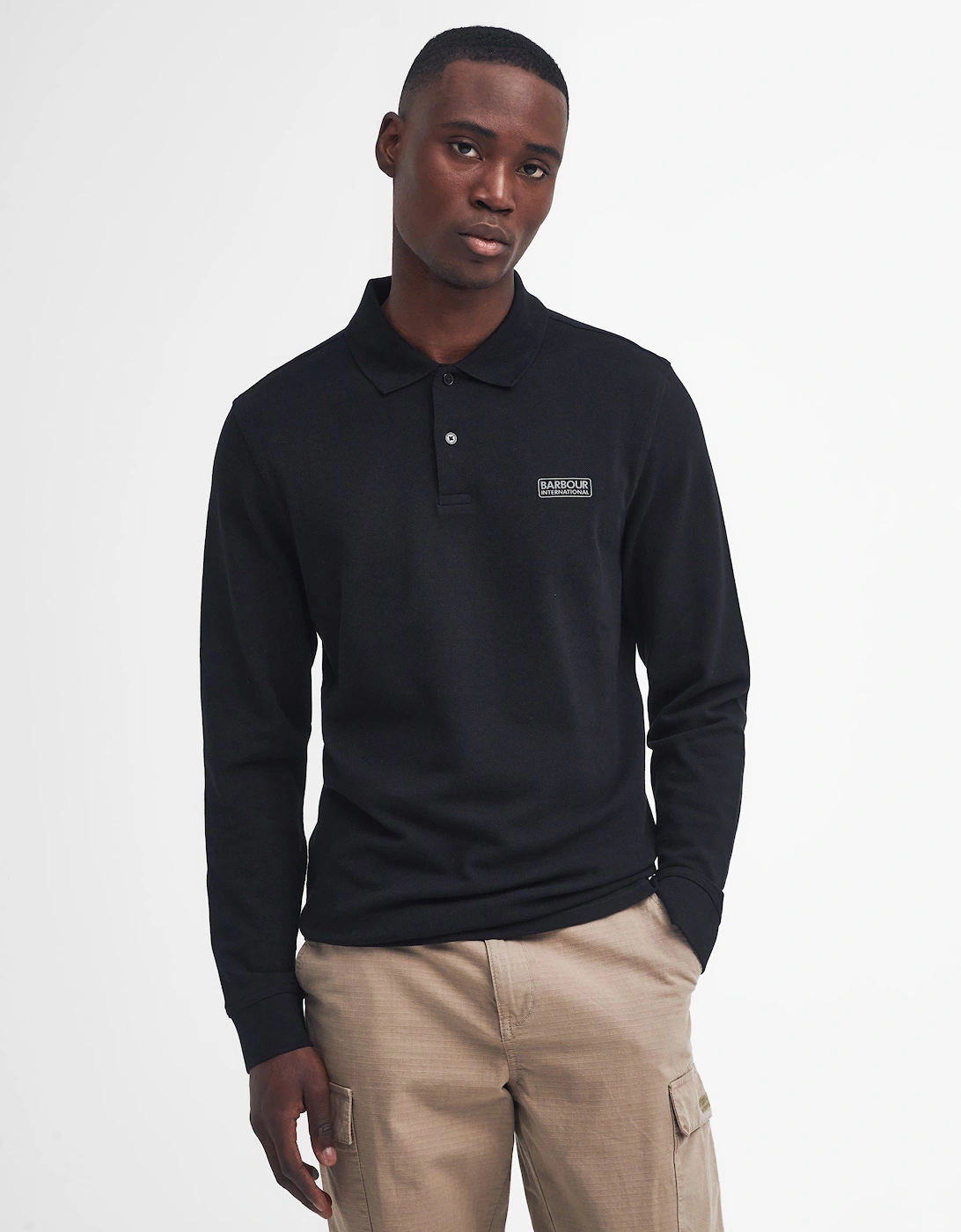 Men's Barbour International Essential Mens Long Sleeve Polo - Black/Pewter - Size: 44