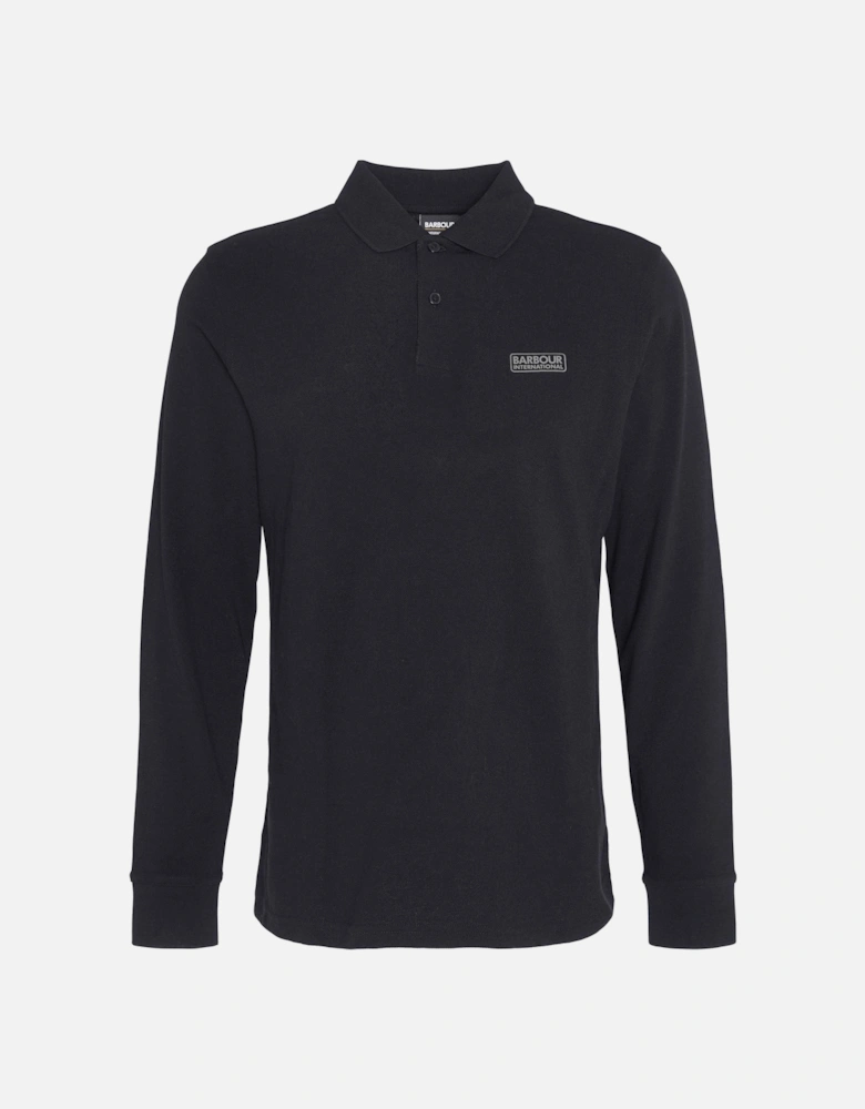Essential Mens Long Sleeve Polo - Black/Pewter