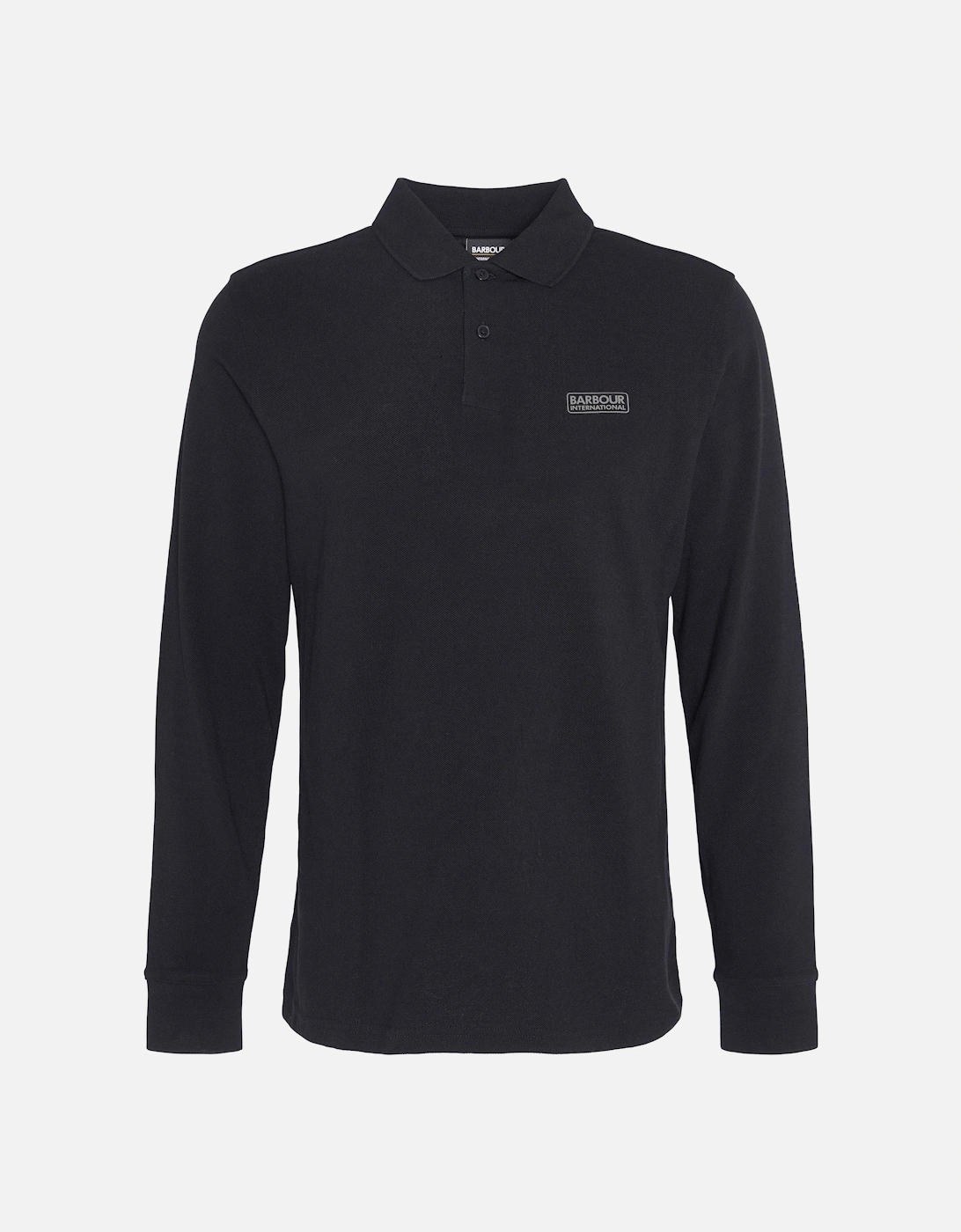 Essential Mens Long Sleeve Polo - Black/Pewter