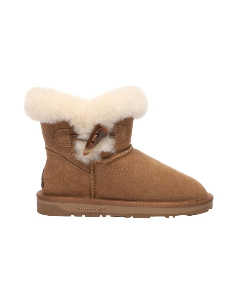 Real Sheepskin Robin Horn Toggle button Mini Boots with TPR Sole
