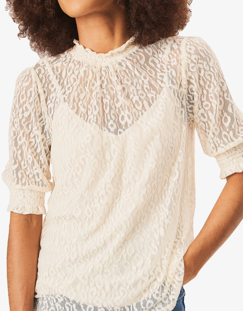 Cream High Neck Lace Loose Fit Blouse