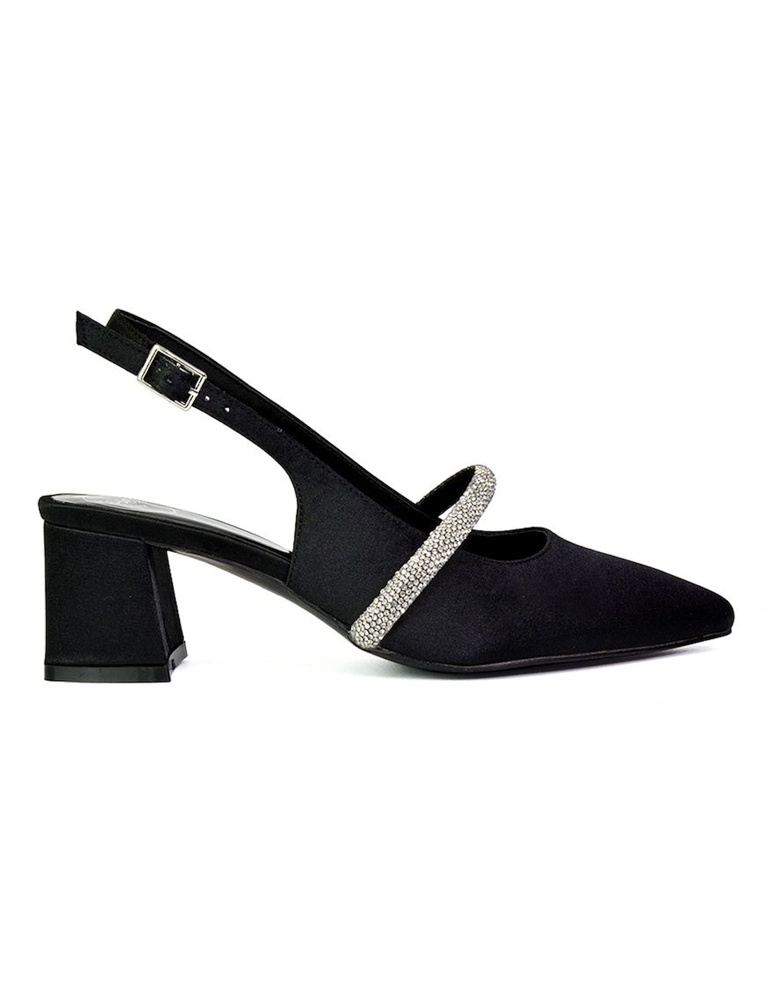 'Sandie' Sling Back Strappy Pointed Toe Diamante Mid Block Heels, 2 of 1