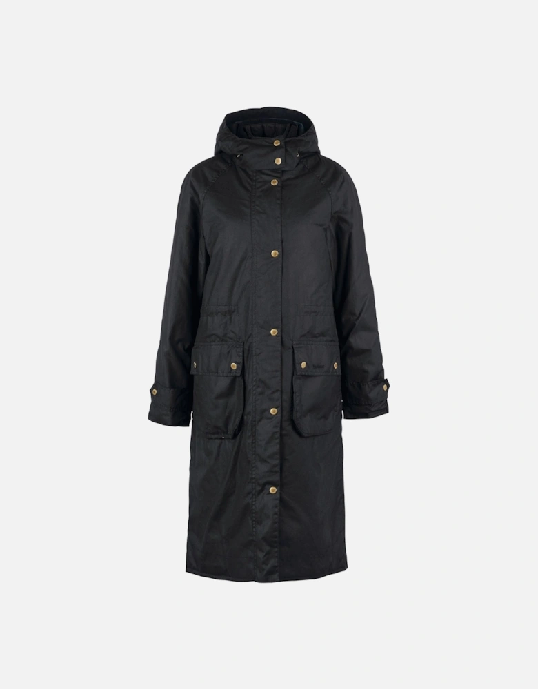 Long Cannich Womens Wax Jacket - Black/Black Sage Tartan
