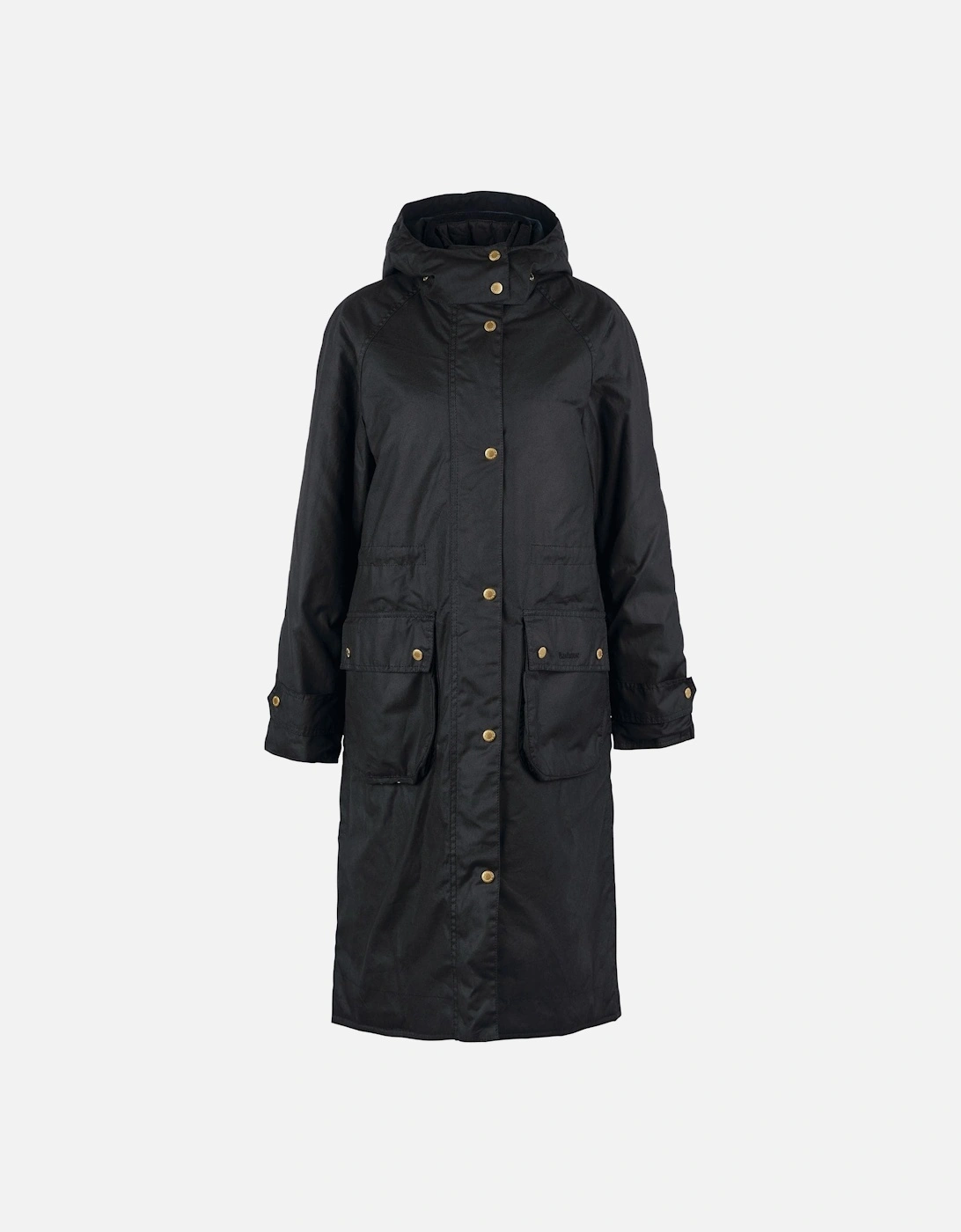 Long Cannich Womens Wax Jacket - Black/Black Sage Tartan