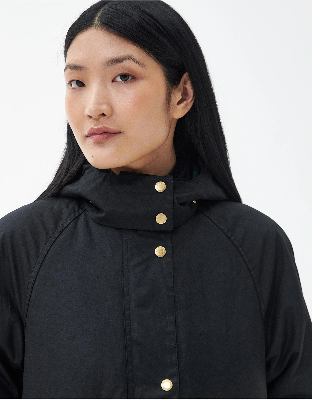 Long Cannich Womens Wax Jacket - Black/Black Sage Tartan