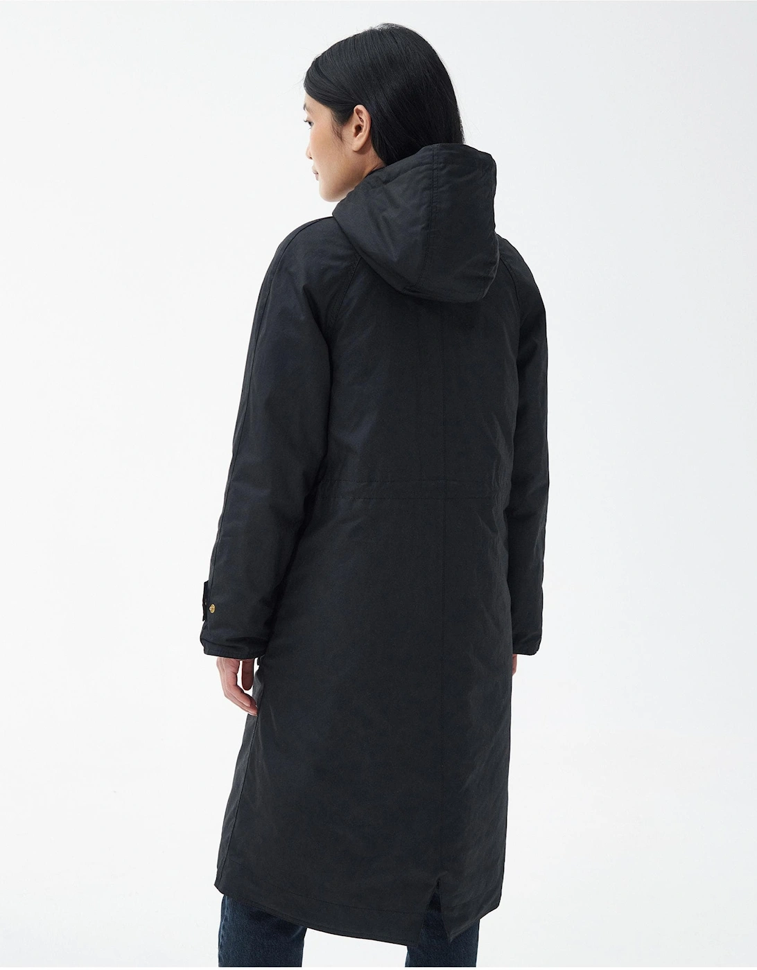 Long Cannich Womens Wax Jacket - Black/Black Sage Tartan