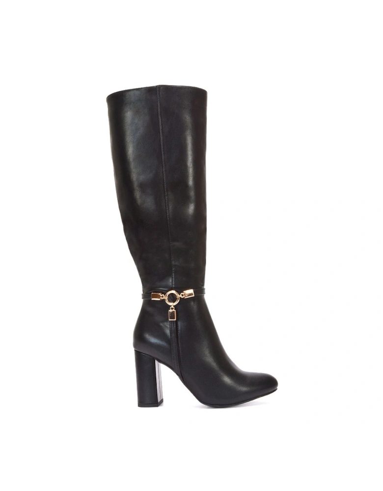 'Ebony' Block High Heel Wide Calf Knee High Booties
