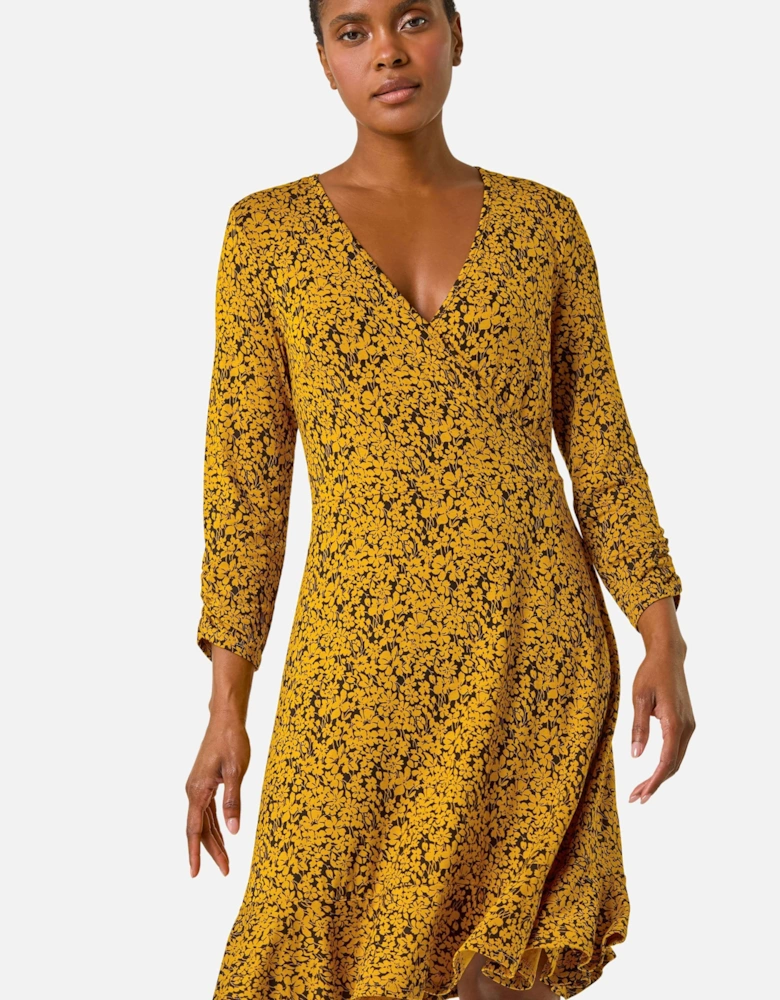 Floral Print Wrap Front Stretch Dress