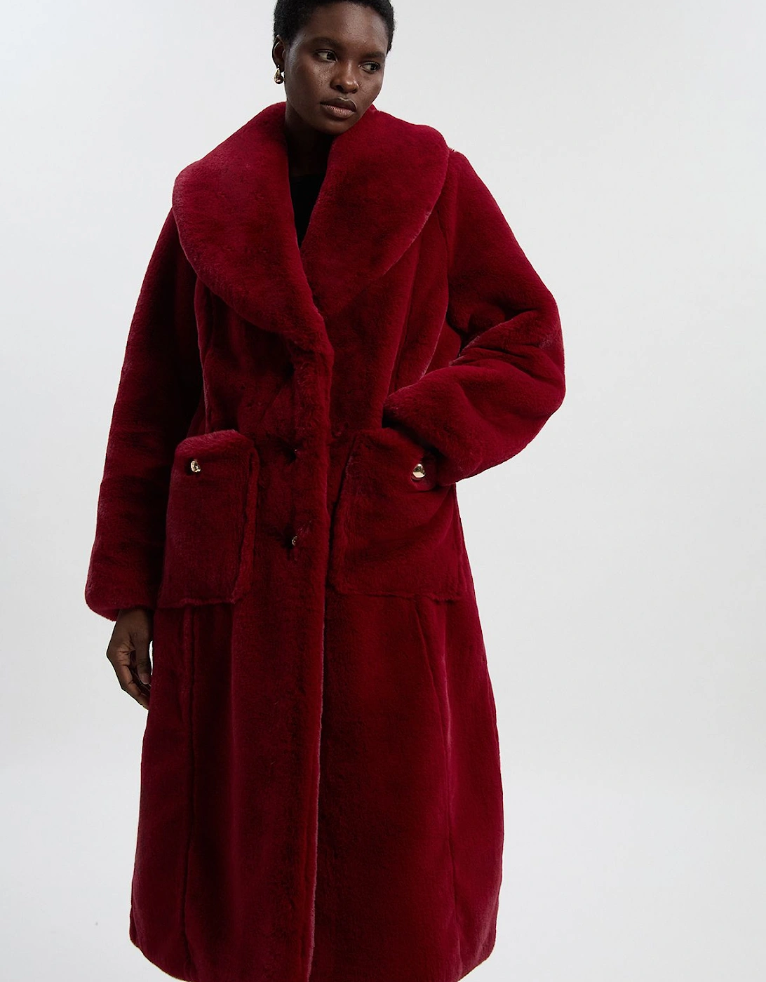 Faux Fur Buttoned Midi Coat, 2 of 1