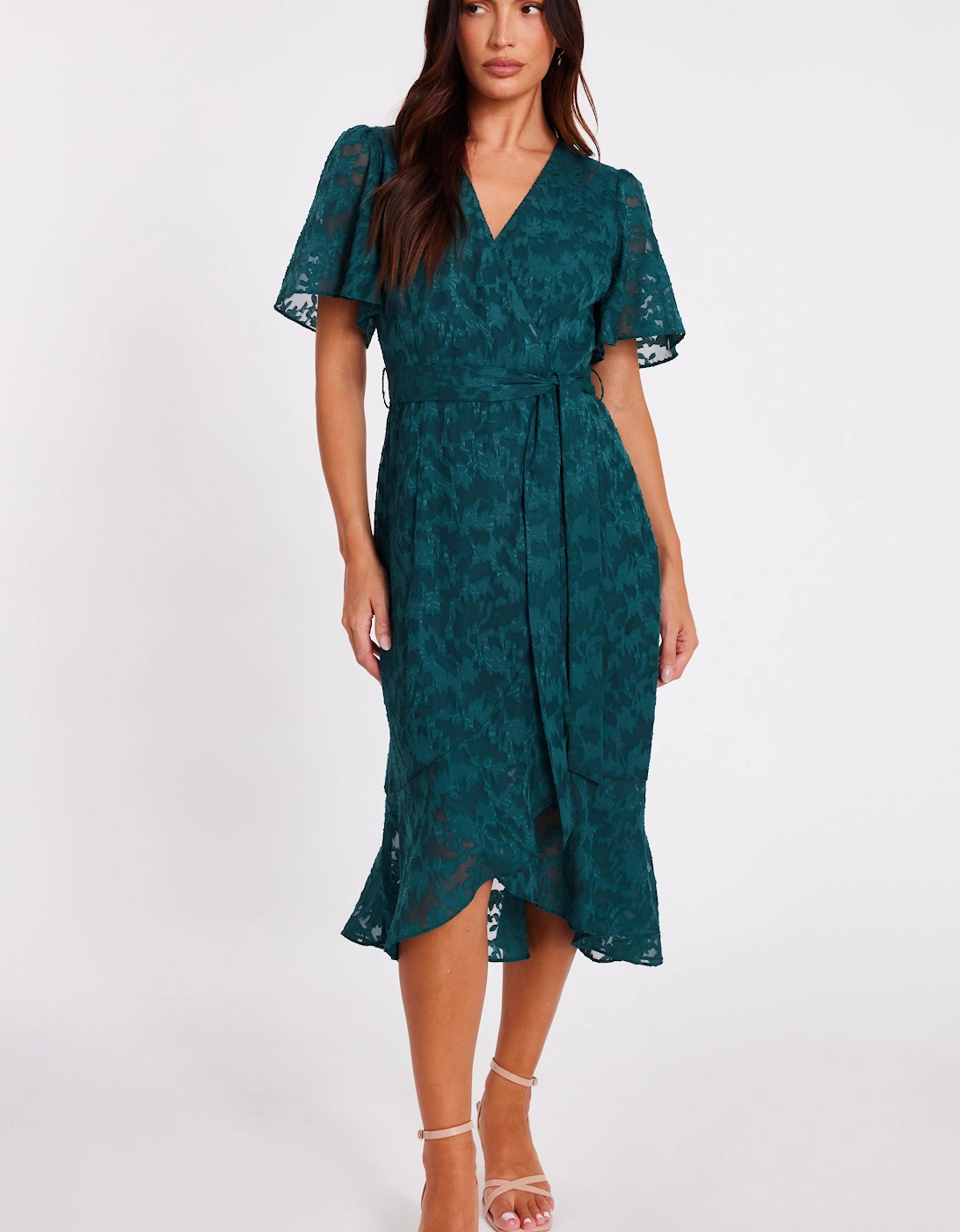 Green Jacquard Wrap Midi Dress, 2 of 1
