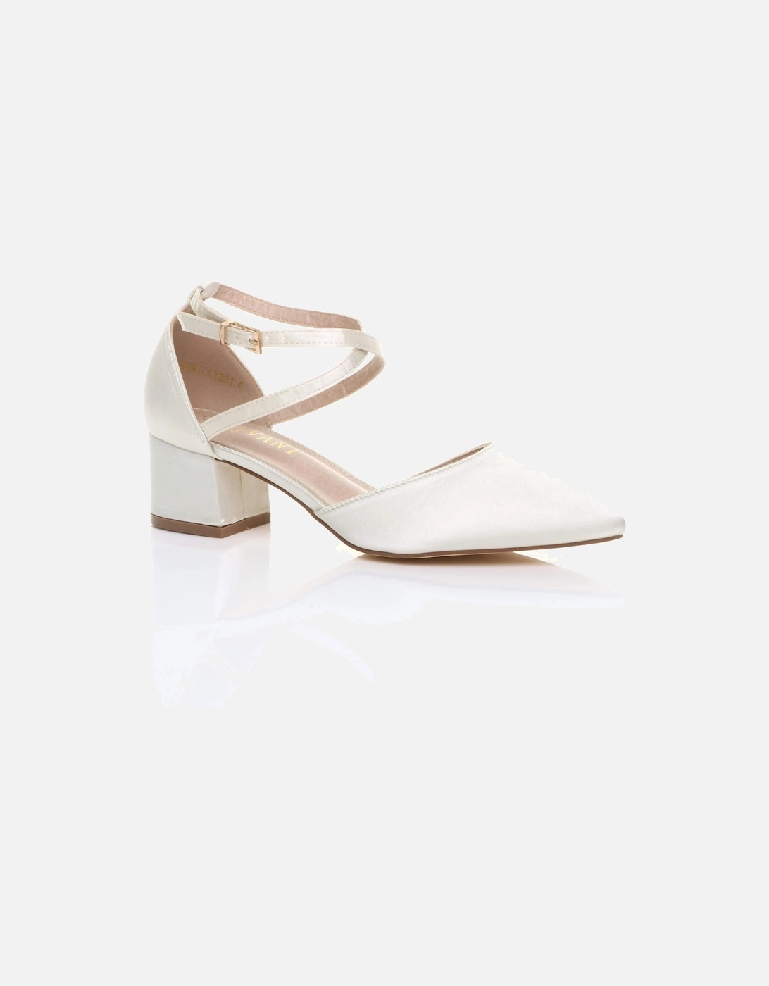 Mid Block Heel Crossed Strap Pointed Toe Satin 2 Part Heels, 2 of 1