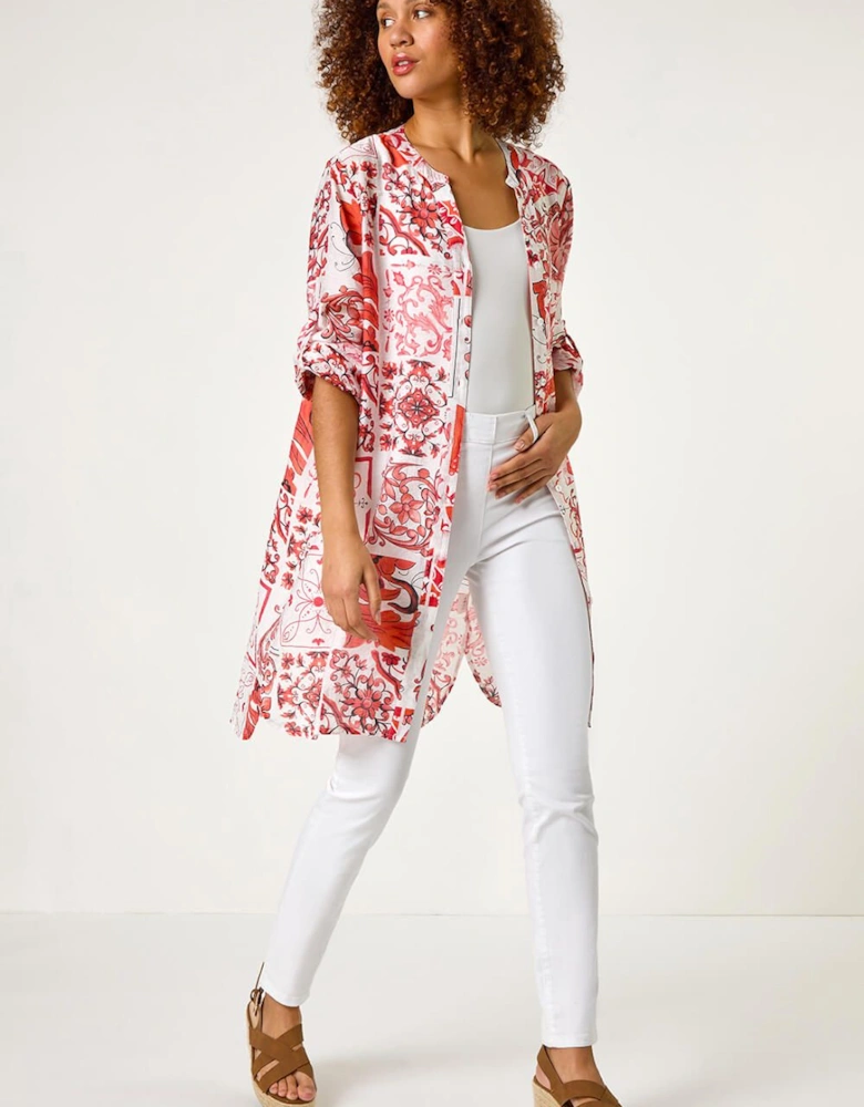 Tile Print Longline Blouse