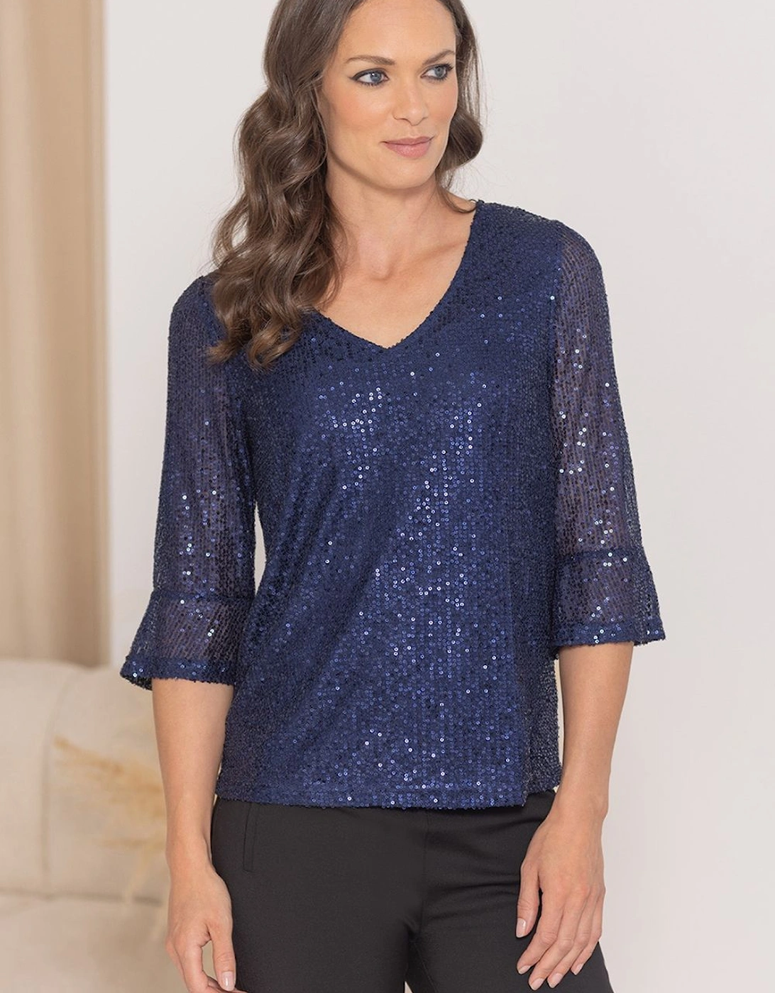 Sequin Mesh Flare Cuff Top, 2 of 1
