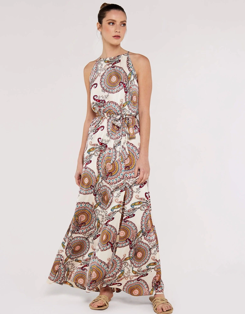 Paisley Halterneck Satin Maxi Dress