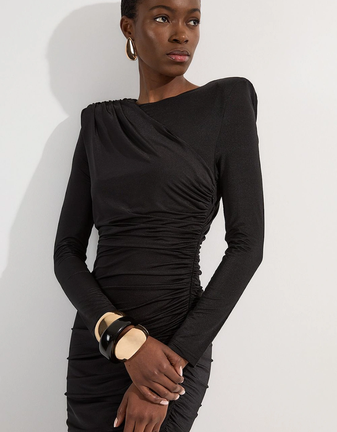 Jersey Crepe Ruched Long Sleeve Maxi Dress, 2 of 1