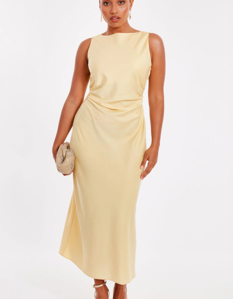 Lemon Petite Satin Ruched Midi Dress